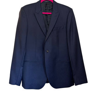 Reiss Blue & Black Single Button Slim Fit Wool Blazer sz 38 NWOT